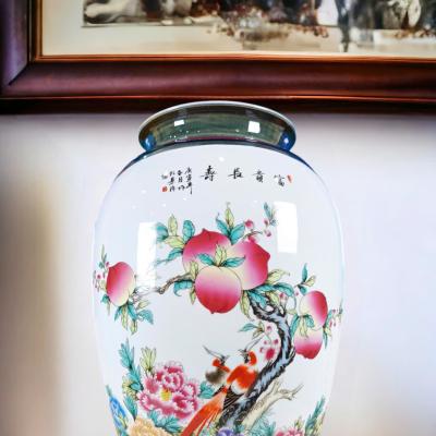 BÌNH MEN CHẢY HOẠ TIẾT 2 MẶT SƠN THUỶ - CHIM HOA ĐÀO CAO CẤP - sản phẩm gốm sứ cao cấp